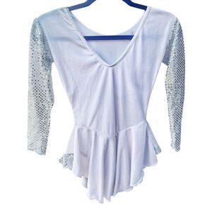 Girls White Winter Wonderland Competition Figure Ice Skating Dress Size M Girls